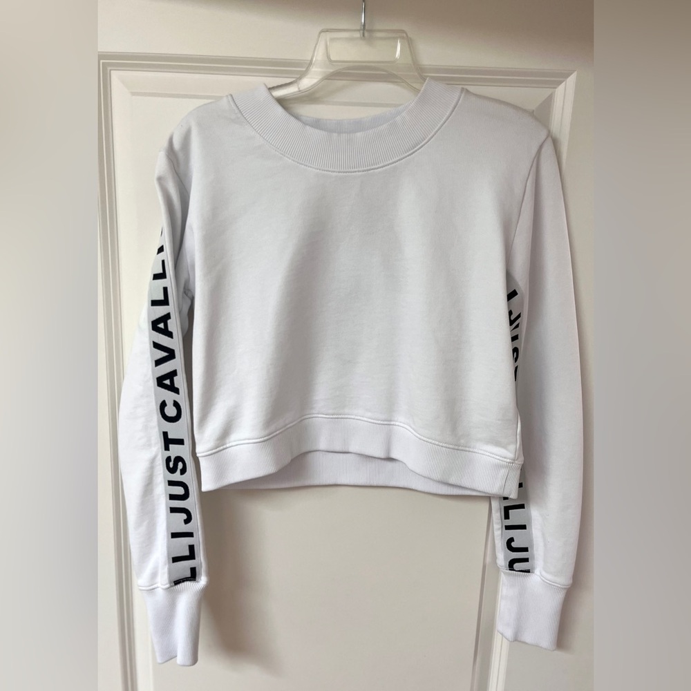 NWT Designer Cavalli White Cropped Sweatshirt -  Branding on Sleeve - Medium